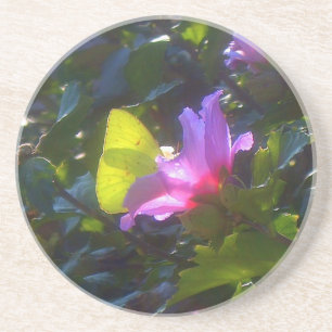En Grès Papillon jaune sur rose rose du Dessous de verre S