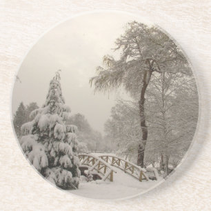 En Grès Paysage d'hiver Dessous de verre neige Pont couver
