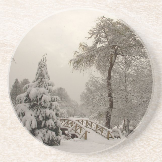 En Grès Paysage d'hiver Dessous de verre neige Pont couver (Devant)