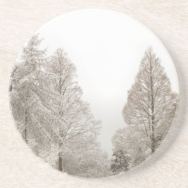 En Grès Paysage d'hiver Dessous de verre neigeux Forêt cou (Devant)