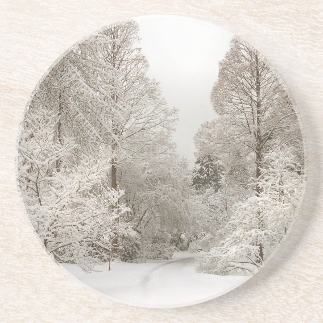 En Grès Paysage d'hiver Dessous de verre neigeux Forêt cou (Devant)