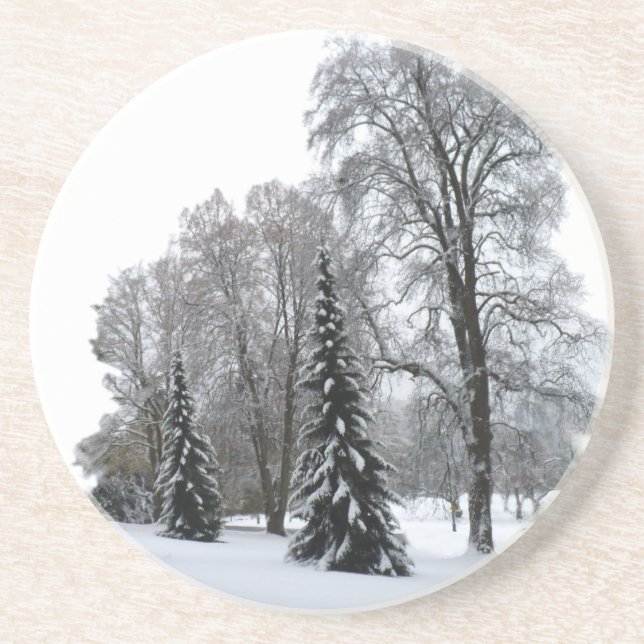 En Grès Paysage d'hiver Dessous de verre neigeux Forêt cou (Devant)