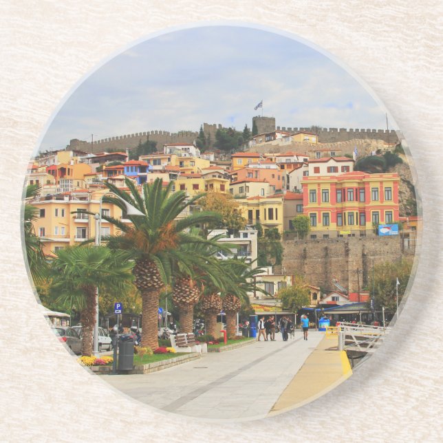 En Grès Port de Kavala, Grèce Dessous de verre rond (Devant)