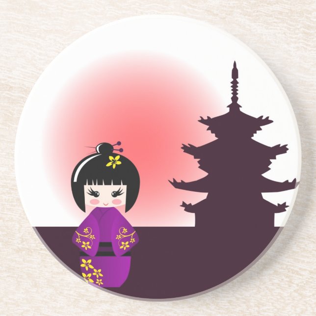 En Grès Poupée de Kokeshi et dessous de verre japonais de (Devant)