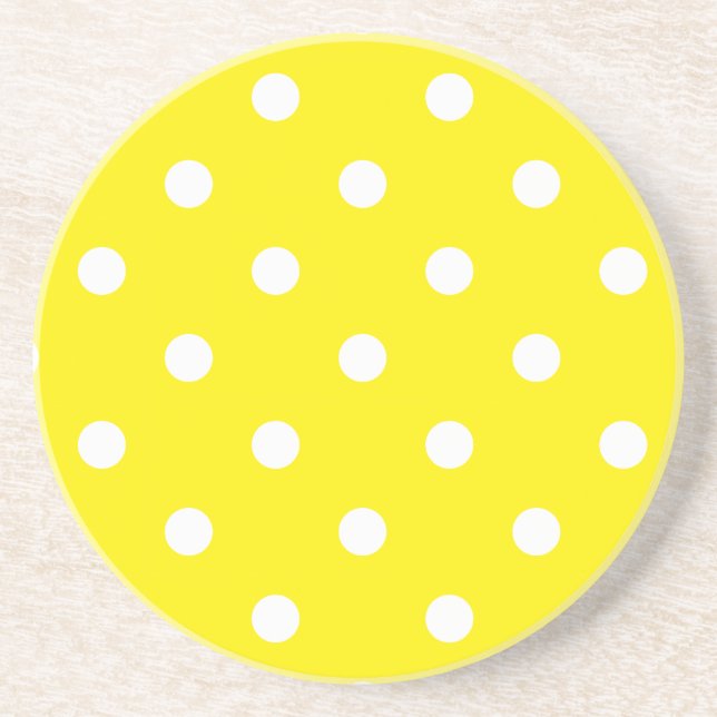 En Grès Série Polka Dot : dessous de verre jaune et blanc (Devant)