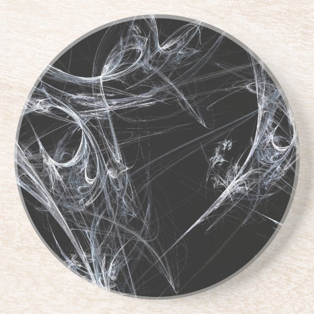 En Grès Série Web fractale-2 — Dessous de verre noir blanc (Devant)