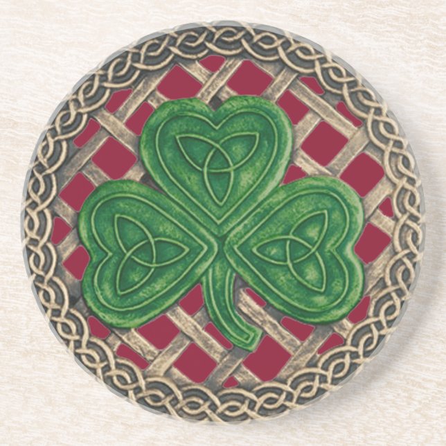 En Grès Shamrock Et Céltic Knots Dessous de verre Rouge (Devant)