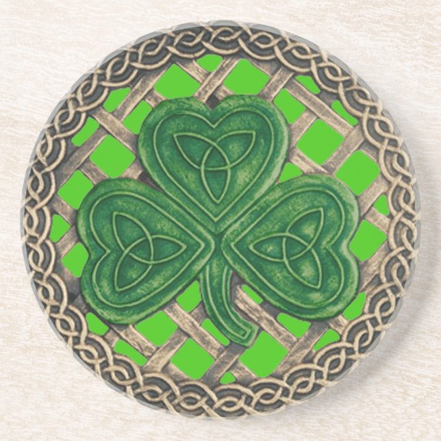 En Grès Shamrock Et Celtic Knots Dessous de verre Vert (Devant)