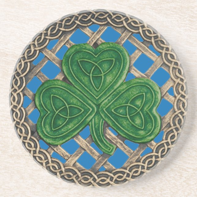 En Grès Shamrock Et Noeuds Celtiques Dessous de verre Bleu (Devant)