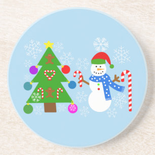 En Grès Snowman & sapin de Noël #2 Dessous de verre