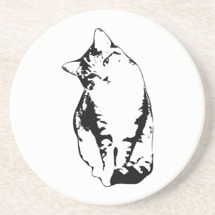 En Grès Tête Tilt Tabby Chat Dessous de verre monochrome