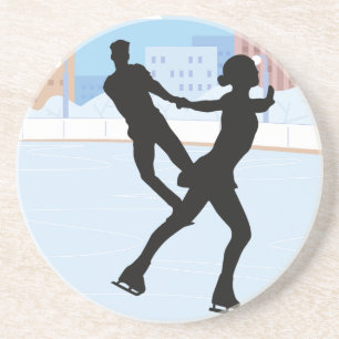 En Grès Un Dessous de verre Silhouette Couple De Patinage 