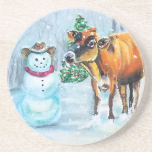 En Grès Western Cowboy Snowman Dessous de verre de Noël