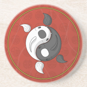 En Grès Yin et Yang le Dessous de verre de Koi Sandstone