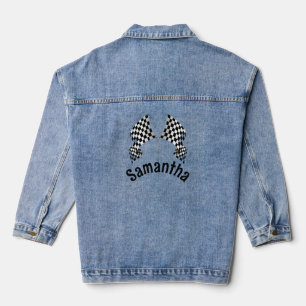 En Jean à damiers Drapeau Conception de course Denim Veste