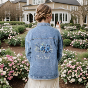 En Jean Aquarelle Blue Flowers Mariage Denim Veste