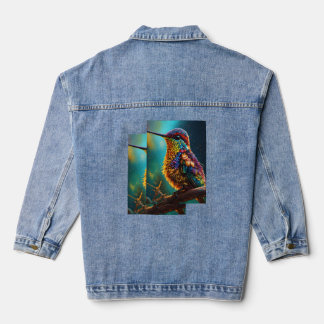 En Jean Belle Veste Denim Imprimée Oiseau