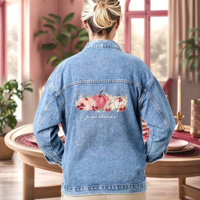 En Jean Boho Automne Citrouille Texte Denim Veste (Boho Fall Pumpkins Text Denim Jacket)