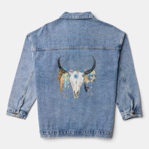 En Jean Boho Bull Skull Veste Denim Femme