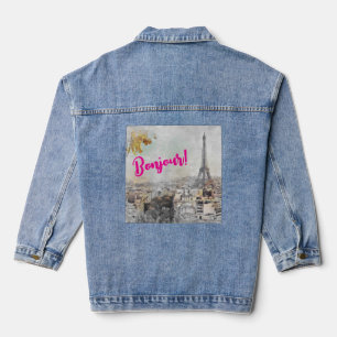 En Jean Bonjour Tour Eiffel Paris France Denim Veste