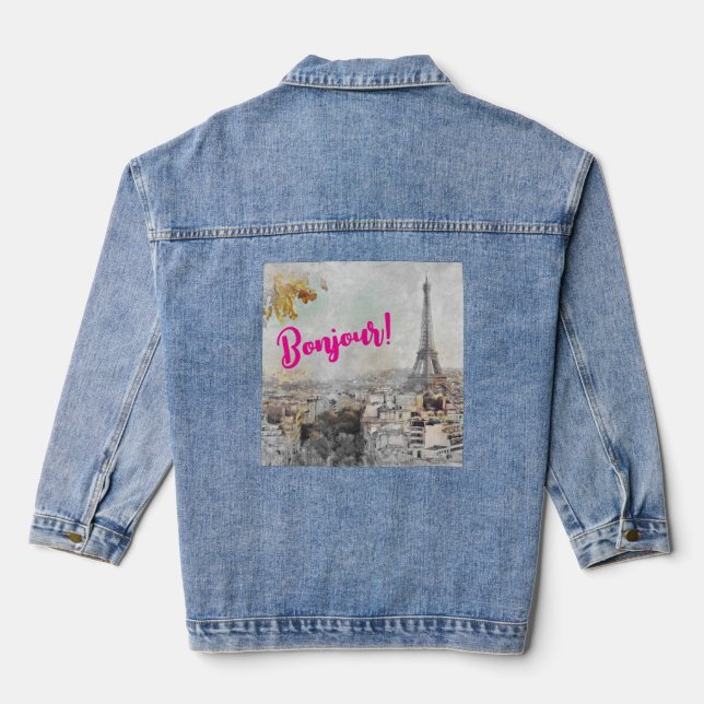 En Jean Bonjour Tour Eiffel Paris France Denim Veste (Verso)