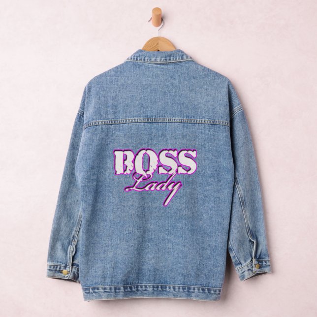 En Jean Boss Lady Blanc Et Rose Logo Denim Veste (Hangar)