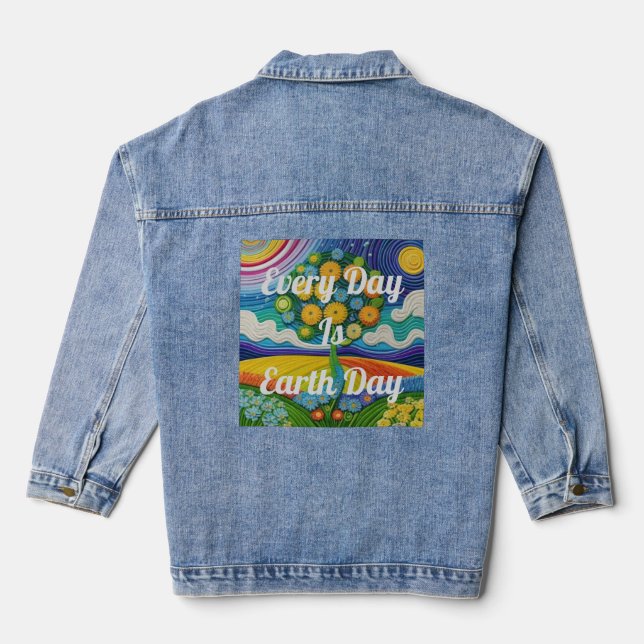 En Jean Chaque Jour Est Jour des terres AI Art Denim Veste (Verso)