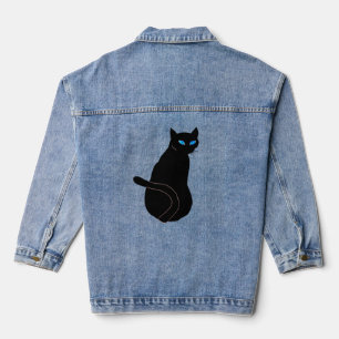 En Jean Chat Noir Avec Veste Denim Aux Yeux Bleus