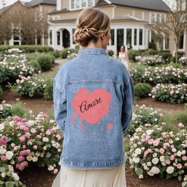 En Jean Coeur "Amore" Grunge Denim Veste (Mariage Retour)