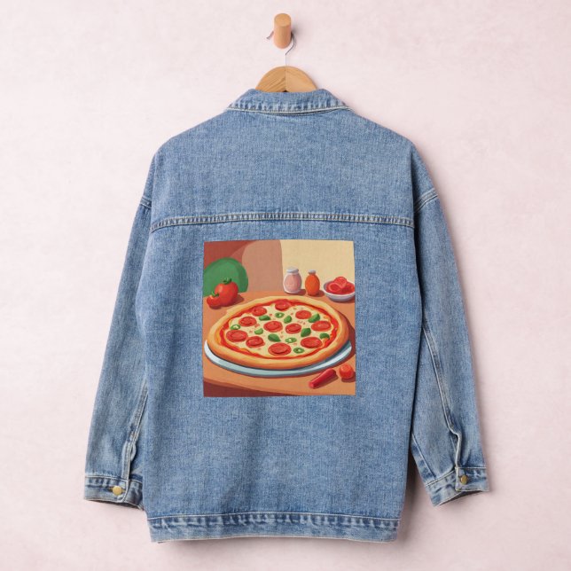 En Jean Cute Pepperoni Pizza AI Art Denim Veste (Hangar)