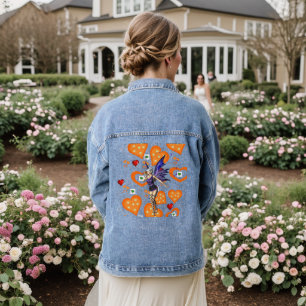 En Jean Denim Veste Bleu Orange Coeurs Fée