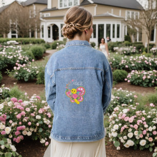 En Jean Denim Veste Bleu Papillon Floral