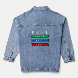 En Jean Drôle Denim Veste pleine avec Faith Hope Love