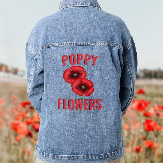 En Jean Fleurs de pavot rouge Veste Denim personnalisée (Pretty poppy denim jacket with space for your name)