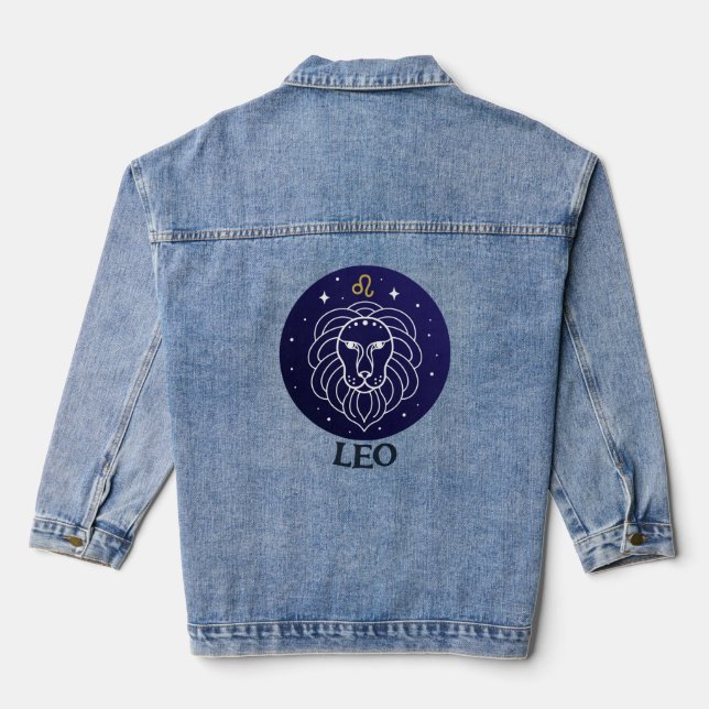En Jean Lion Lion Zodiac Signet Design Denim Veste (Verso)