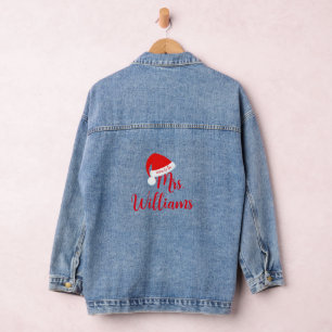En Jean Mme dans Red Santa Hat Denim Veste