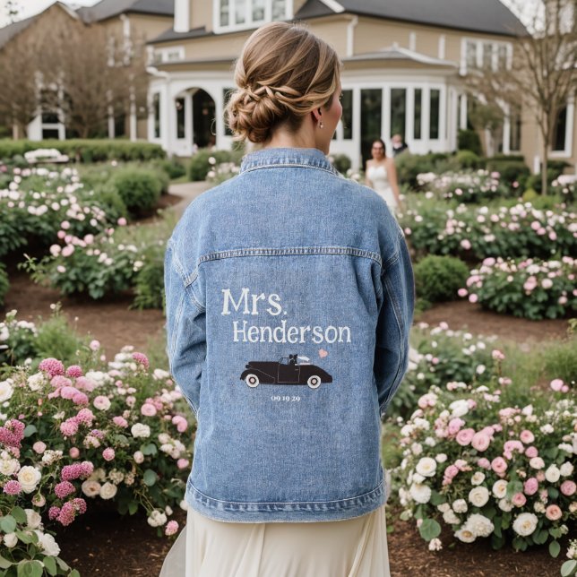 En Jean Pink Mme Brides Nom Voiture Classique Denim Veste (Mariage Retour)
