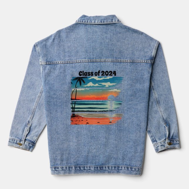 En Jean Plage Abstrait Art Graduation Denim Veste (Verso)