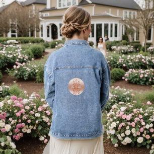 En Jean Rose Golden Feuilles Floral La Mariée Denim Veste