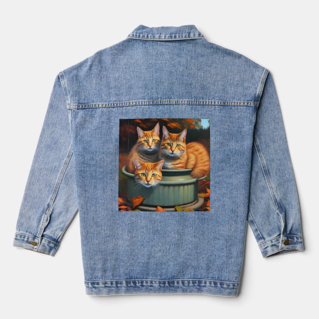 En Jean Trois Chats Dans Un Pot, Veste Denim Dames (Verso)