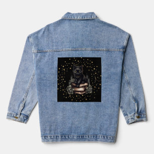 En Jean Veste de chat noir design avec étoiles et fleurs
