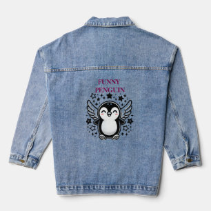 En Jean Veste de Denim Femme Penguin drôle