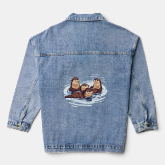 En Jean Veste de Denim Femme Playful Otters NatationDesign