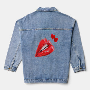 En Jean Veste Denim avec lèvres rouges