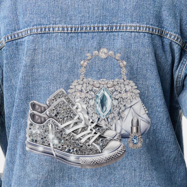 En Jean Veste Denim Basket Glam pour femmes (Diamond sneaker denim jacket.)
