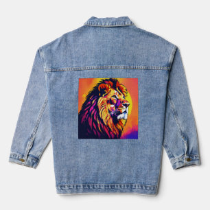 En Jean Veste Denim conçue pour Lion géométrique pour femm