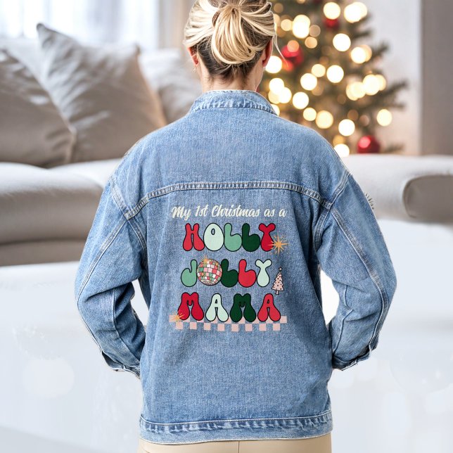 En Jean Veste Denim de Noël Holly Jolly Mama (Holly Jolly Mama Text Christmas Denim Jacket)