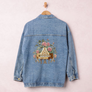 En Jean Veste Denim Femme de piano Floral