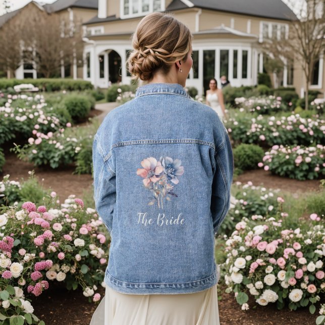 En Jean Veste Denim Fleurs Rose Bleu Bride (Mariage Retour)