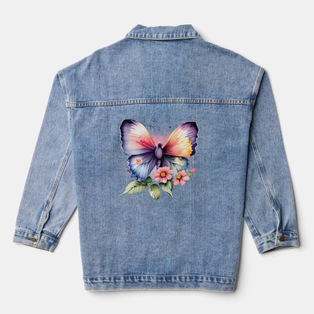 En Jean Veste Denim Papillon et Fleurs (Verso)